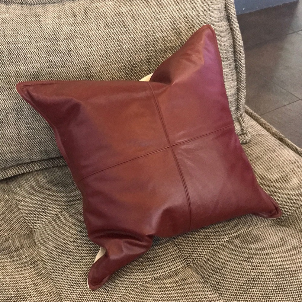 Sexy dark red real leather pillow